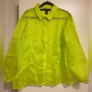 Lime Punch Sheer Button Down Shirt (Size 22)